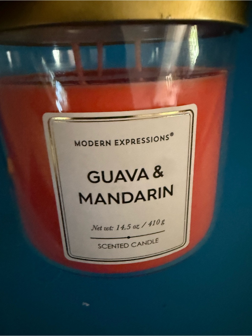 Modern Expressions Guava & Mandarin Candle in Coral Orange Jar with Gold Lid